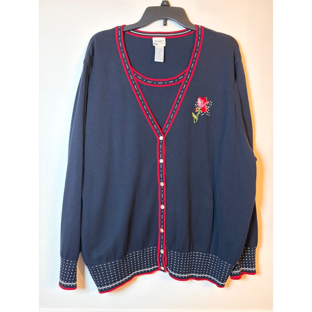 Koret Cardigan Sweater Women 3X cottagecore floral Embroidered VTG 2-Piece Knit